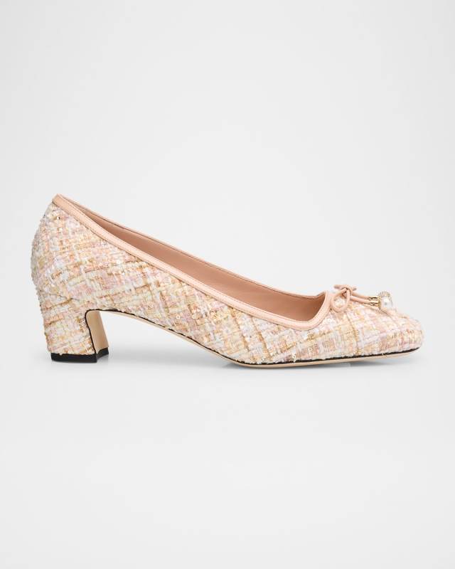 Elme Metallic Tweed Bow Ballerina Pumps